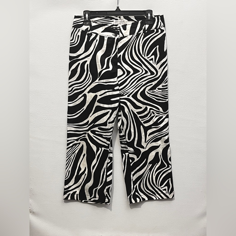 Worthington Stretch Black and White Zebra Print Cropped Pants Size 8 NWT